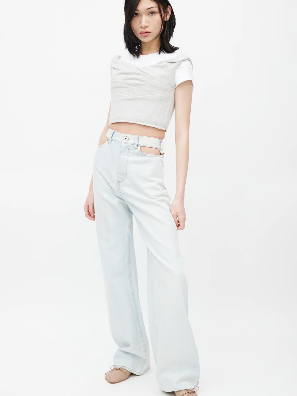 Maison Margiela Light Wash High Waist Wide Leg Jeans with Cutout Waist *As is